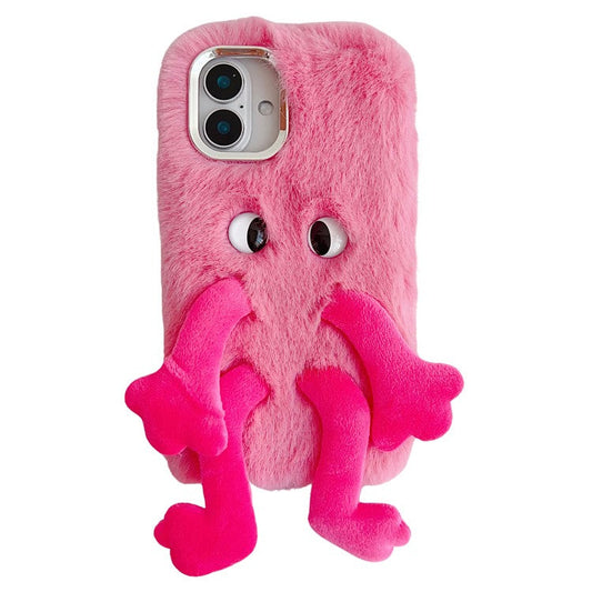For iPhone 16 Plus Fluffy Phone Case Long Leg Expressive Eye TPU Mobile Cover - Rose