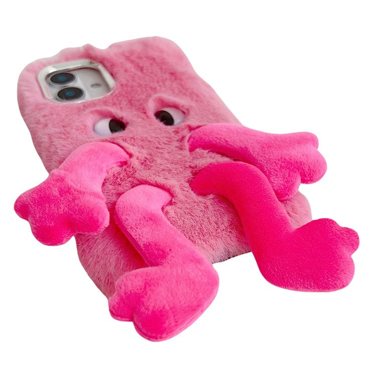For iPhone 16 Plus Fluffy Phone Case Long Leg Expressive Eye TPU Mobile Cover - Rose