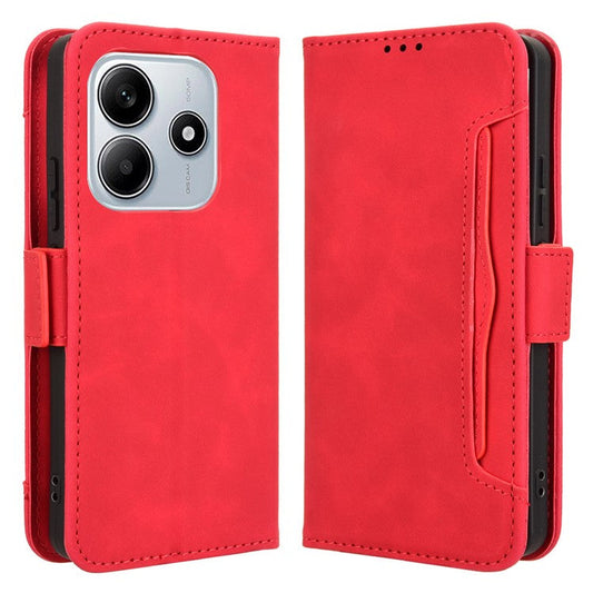 For Xiaomi Redmi Note 14 4G / 5G Leather Case Phone Wallet Cover with Multiple Card Slots - Red