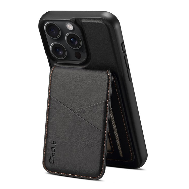 ESEBLE E3 For iPhone 16 Pro Magnetic Case with Detachable Card Holder Leather + TPU RFID Blocking Phone Cover - Black