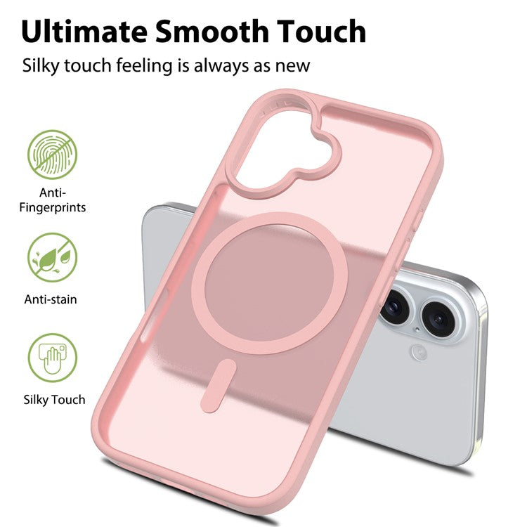 For iPhone 16 Compatible with MagSafe TPU Frame Acrylic Back Phone Cover Skin Touch - Pink