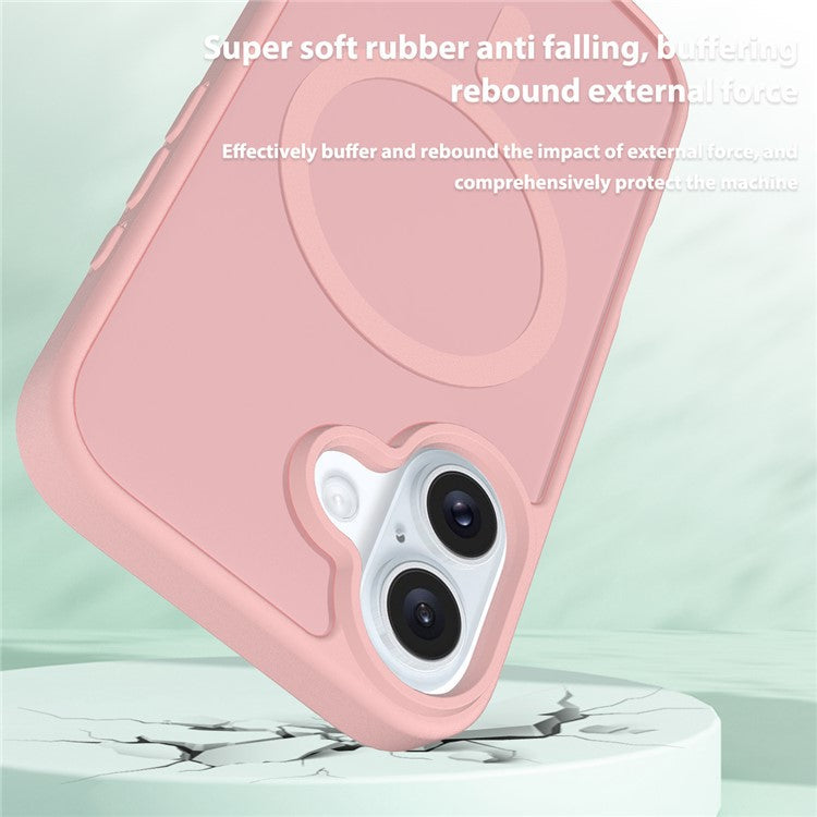 For iPhone 16 Compatible with MagSafe TPU Frame Acrylic Back Phone Cover Skin Touch - Pink