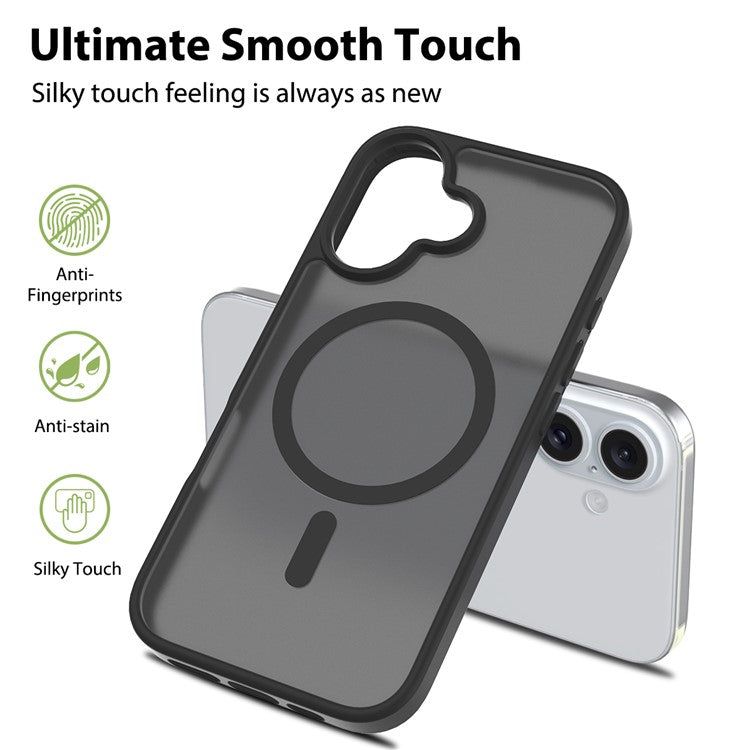 For iPhone 16 Plus Compatible with MagSafe TPU Frame Acrylic Back Phone Cover Skin Touch - Black