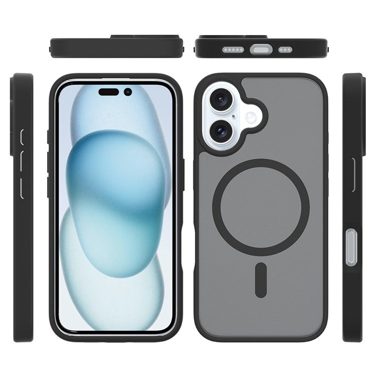 For iPhone 16 Plus Compatible with MagSafe TPU Frame Acrylic Back Phone Cover Skin Touch - Black