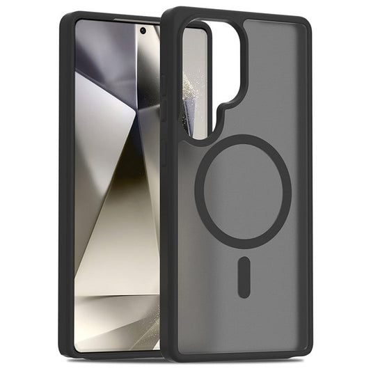 For Samsung Galaxy S25 Ultra Case Compatible with MagSafe TPU Frame Acrylic Back Phone Cover Skin Touch - Black