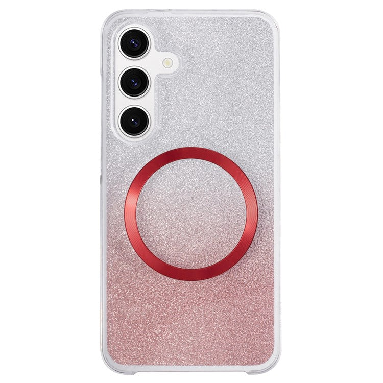 For Samsung Galaxy S25+ / S24+ Glitter Case Compatible with MagSafe PC+TPU Phone Cover with PET Screen Film - Red