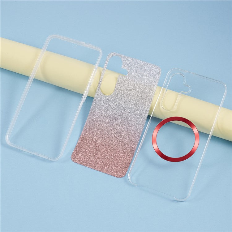 For Samsung Galaxy S25+ / S24+ Glitter Case Compatible with MagSafe PC+TPU Phone Cover with PET Screen Film - Red