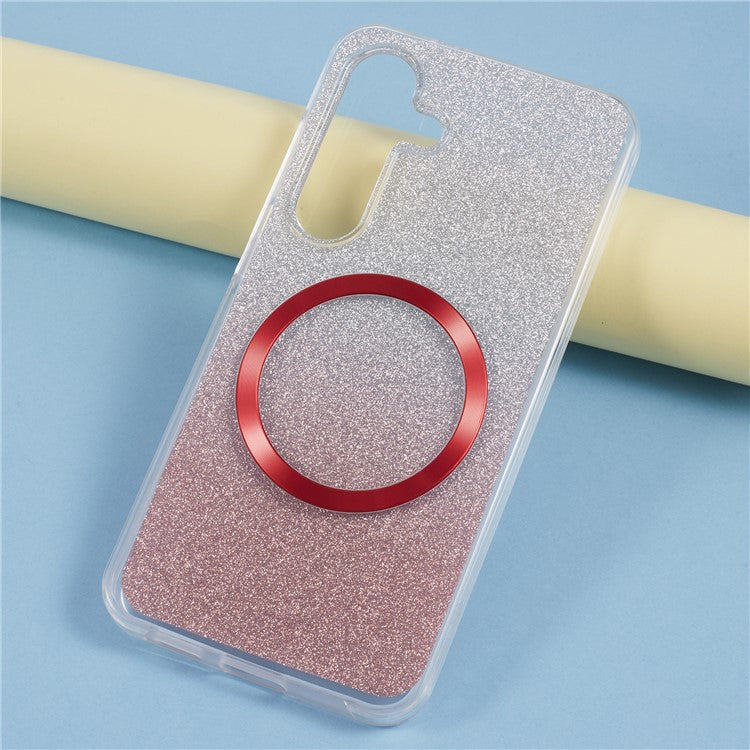 For Samsung Galaxy S25+ / S24+ Glitter Case Compatible with MagSafe PC+TPU Phone Cover with PET Screen Film - Red