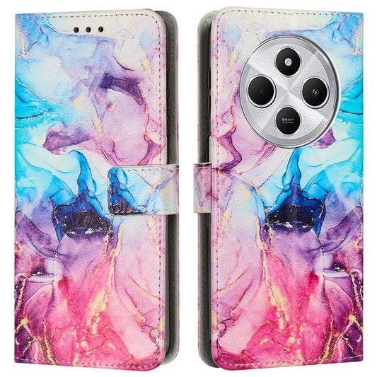 Stand Case for Xiaomi Redmi 14C 4G / 14R 5G / A3 Pro 4G / Poco C75 4G Marble Pattern PU Leather Wallet Phone Cover - Pink  /  Purple