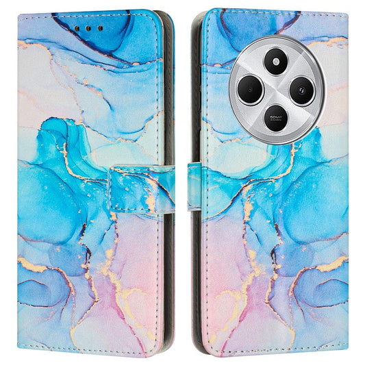 Stand Case for Xiaomi Redmi 14C 4G / 14R 5G / A3 Pro 4G / Poco C75 4G Marble Pattern PU Leather Wallet Phone Cover - Pink  /  Green