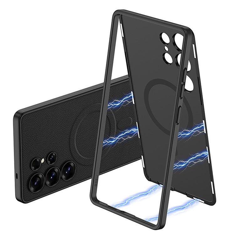 GKK For Samsung Galaxy S25 Ultra Case Compatible with MagSafe PU + PC Phone Back Cover Magnetic Installation - Black
