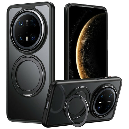 For Huawei Mate 70 Pro+  /  Mate 70 Pro Case Compatible with MagSafe TPU + Acrylic + Metal Kickstand Matte Phone Cover - Black