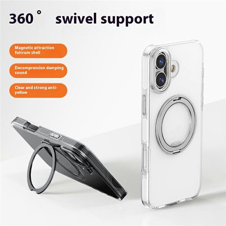 For iPhone 16 Case Compatible with MagSafe Gear Fulcrum Kickstand Electroplating Lens Frame PC + TPU Phone Cover - Black