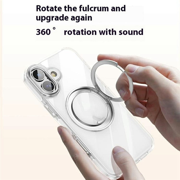 For iPhone 16 Case Compatible with MagSafe Gear Fulcrum Kickstand Electroplating Lens Frame PC + TPU Phone Cover - Black