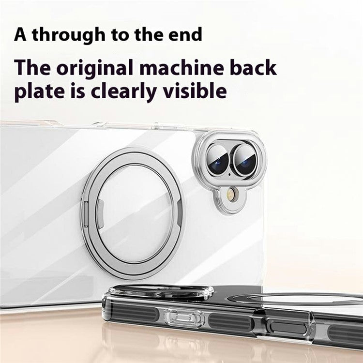 For iPhone 16 Case Compatible with MagSafe Gear Fulcrum Kickstand Electroplating Lens Frame PC + TPU Phone Cover - Black