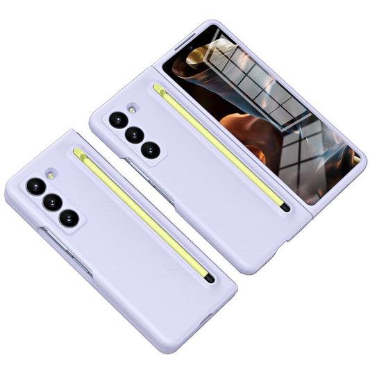 Phone Case with Tempered Glass Film for Samsung Galaxy Z Fold Special / Z Fold 6 Slim / W25 Hard PC Back Cover with Stylus - Purple