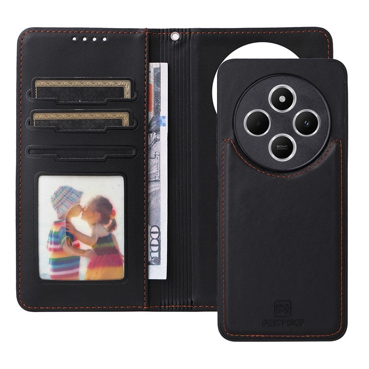 BETOPNICE 005 Leather Phone Case for Xiaomi Redmi A4 5G / Redmi A3 Pro 4G / Poco C75 4G / Redmi 14R 5G / 14C 4G Wallet Stand Cover - Black