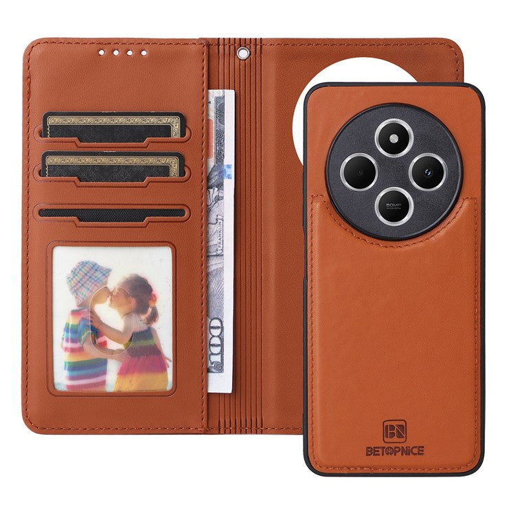 BETOPNICE 005 Leather Phone Case for Xiaomi Redmi A4 5G / Redmi A3 Pro 4G / Poco C75 4G / Redmi 14R 5G / 14C 4G Wallet Stand Cover - Brown