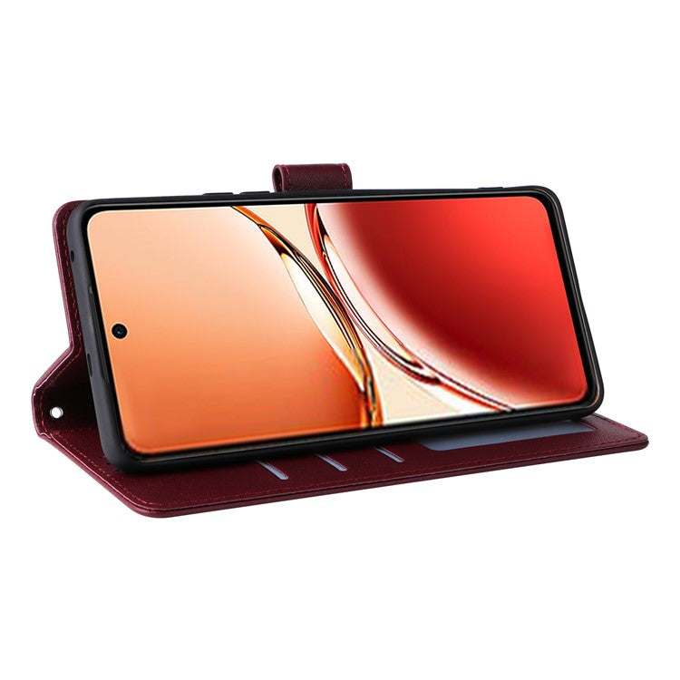 Wallet Phone Case for Oppo F27 5G / Reno12 F 4G / Reno12 F 5G / Reno12 FS PU Leather Cover - Wine Red