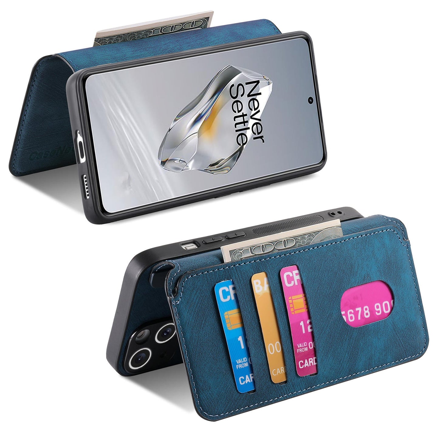 For OnePlus 13 Case CASENEO Detachable Magnetic RFID Block Leather Phone Wallet Cover - Dark Blue