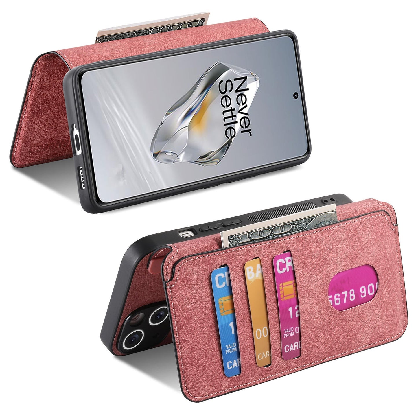 For OnePlus 13 Case CASENEO Detachable Magnetic RFID Block Leather Phone Wallet Cover - Pink