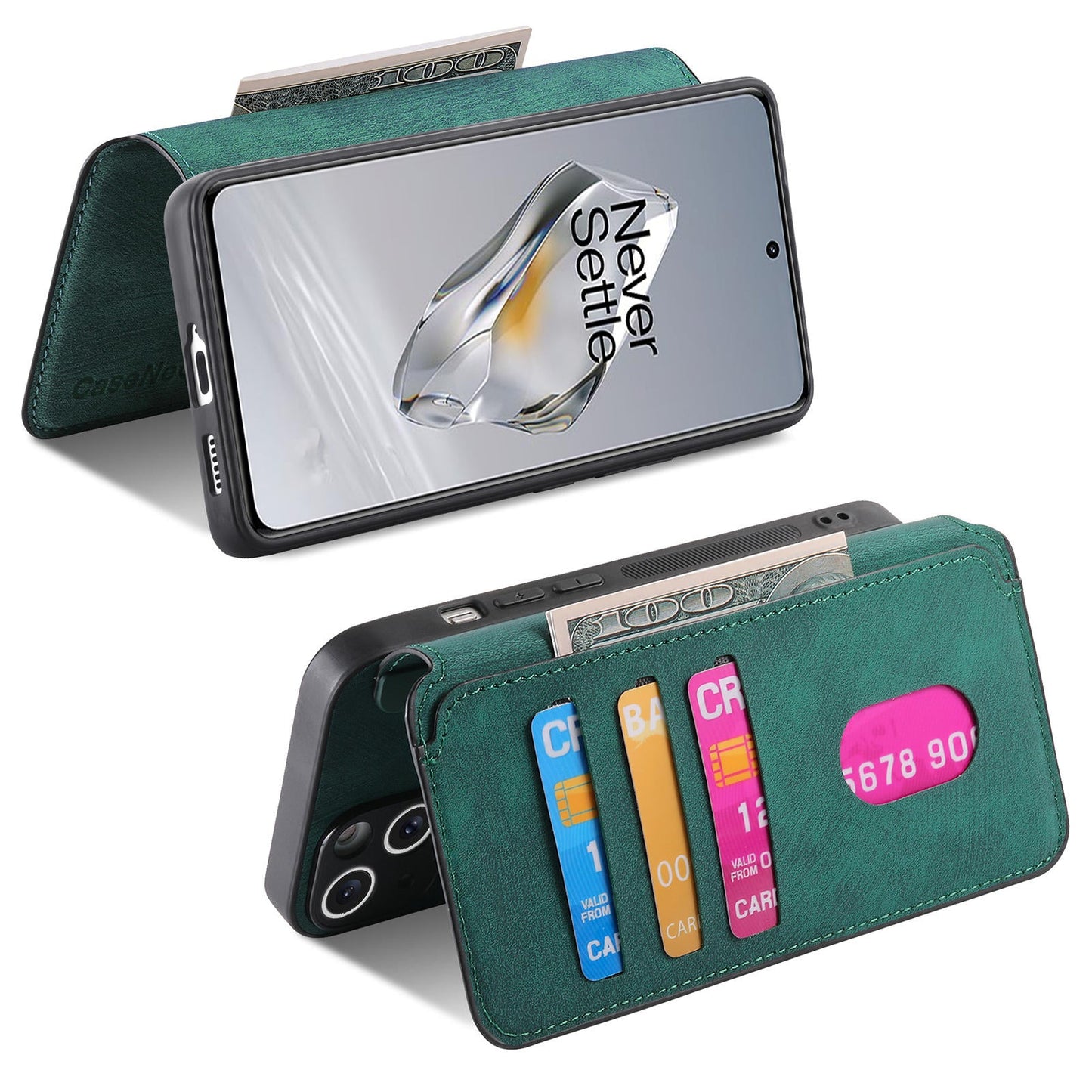 For OnePlus 13 Case CASENEO Detachable Magnetic RFID Block Leather Phone Wallet Cover - Green