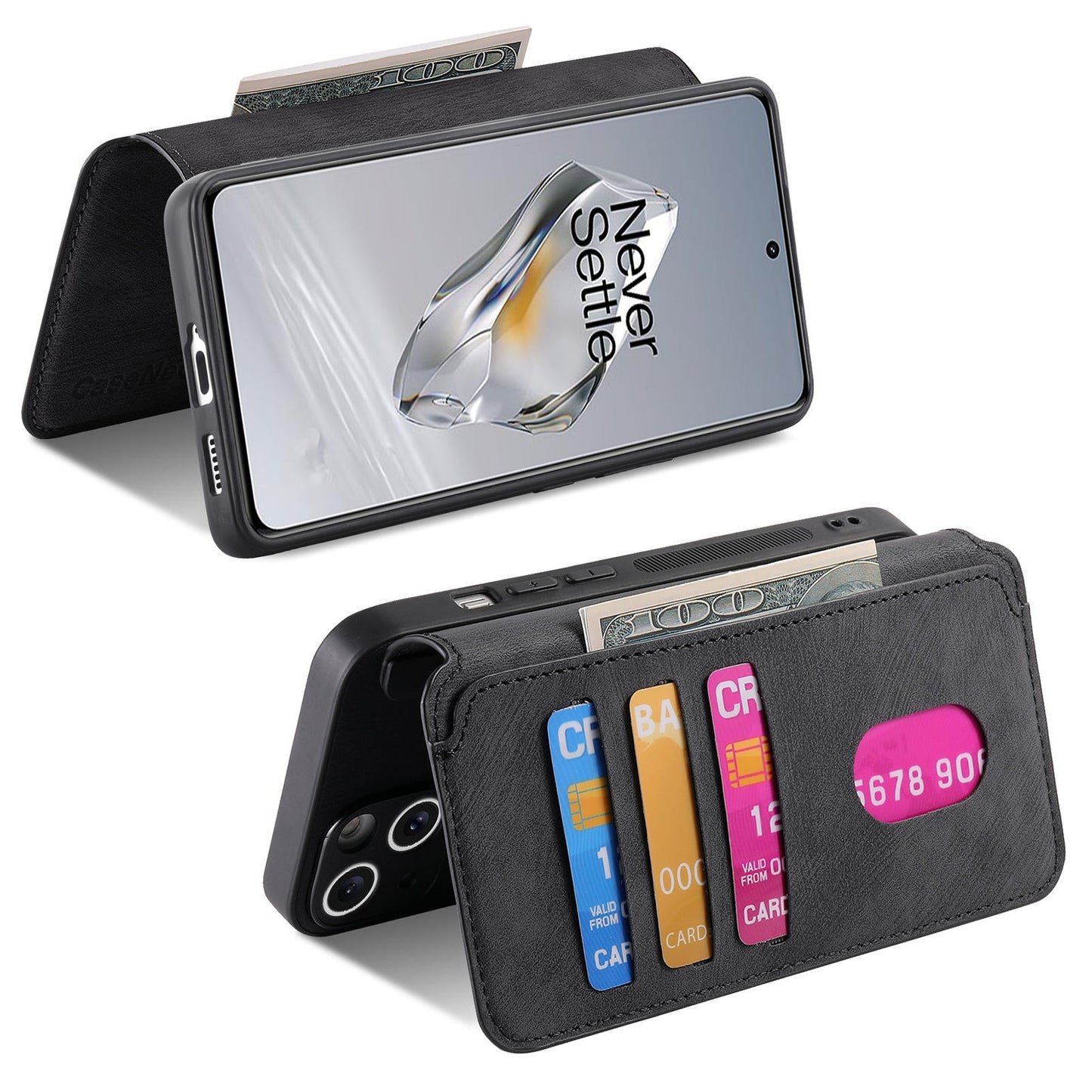 For OnePlus 13 Case CASENEO Detachable Magnetic RFID Block Leather Phone Wallet Cover - Black