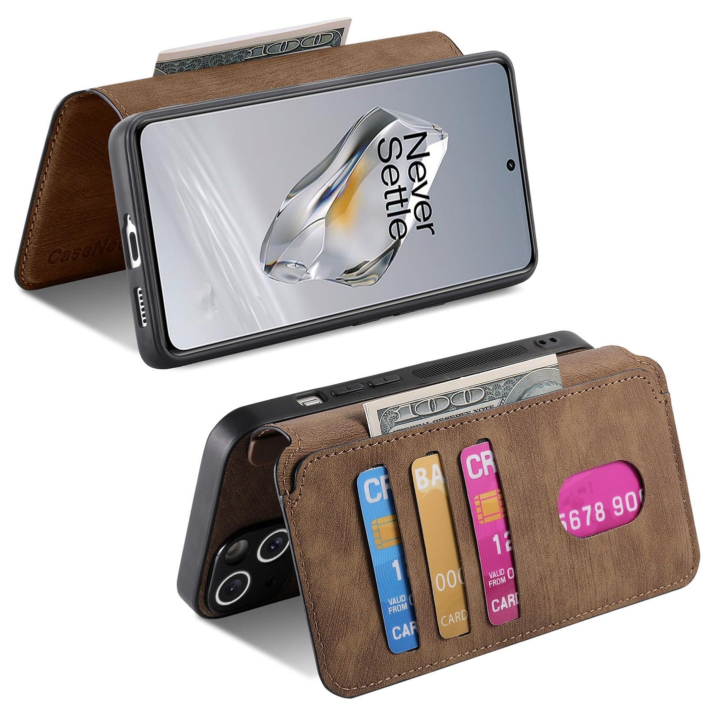 For OnePlus 13 Case CASENEO Detachable Magnetic RFID Block Leather Phone Wallet Cover - Brown