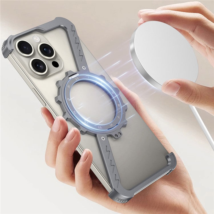 For iPhone 16 Pro Kickstand Case Compatible with MagSafe Z Shape Bumper Phone Cover - Dark Grey