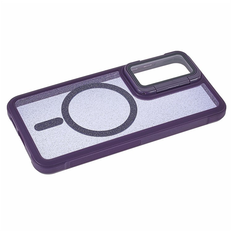 For Samsung Galaxy S23 Glitter Phone Case Compatible with MagSafe Sparkling Cover with Lens Cover Kickstand - Purple