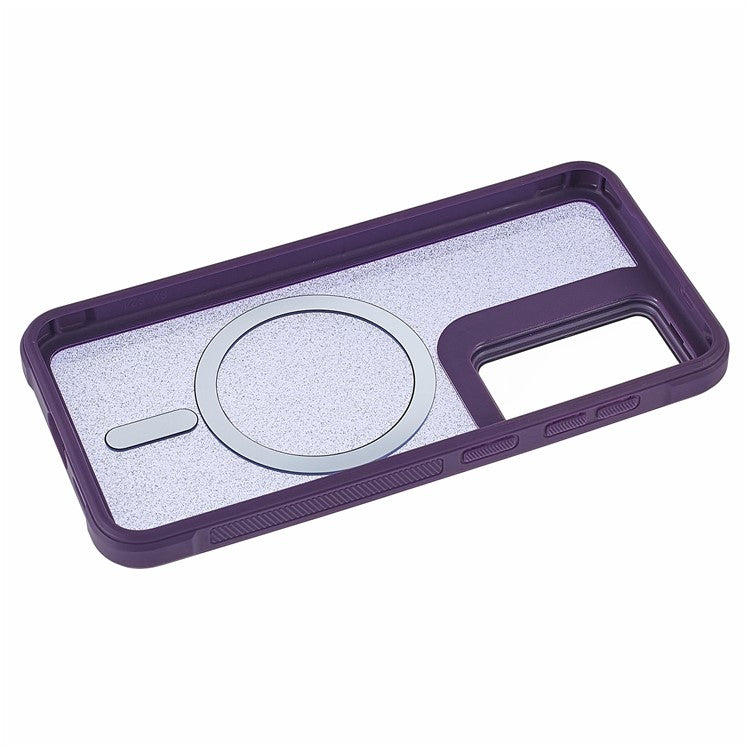 For Samsung Galaxy S23 Glitter Phone Case Compatible with MagSafe Sparkling Cover with Lens Cover Kickstand - Purple