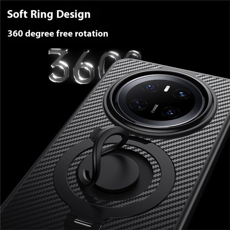 For Huawei Mate 70 Case Compatible with MagSafe Kickstand Carbon Fiber Texture PC + TPU Back Cover with Silicone Ring - Black