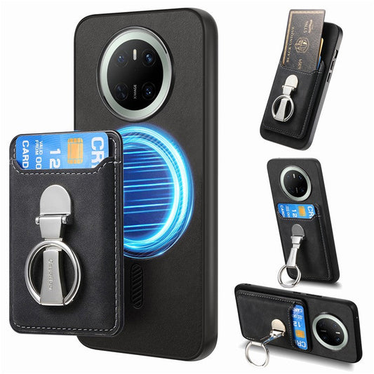 For Huawei Mate 70 Case Compatible with MagSafe Skin-Touch Cover with Card Bag Kickstand - Black