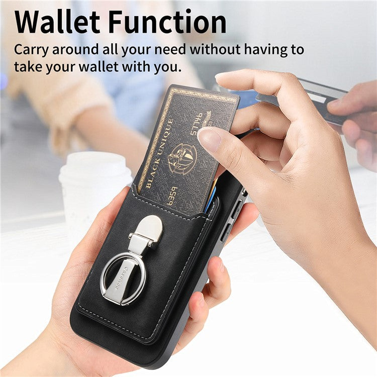 For Huawei Mate 70 Case Compatible with MagSafe Skin-Touch Cover with Card Bag Kickstand - Black