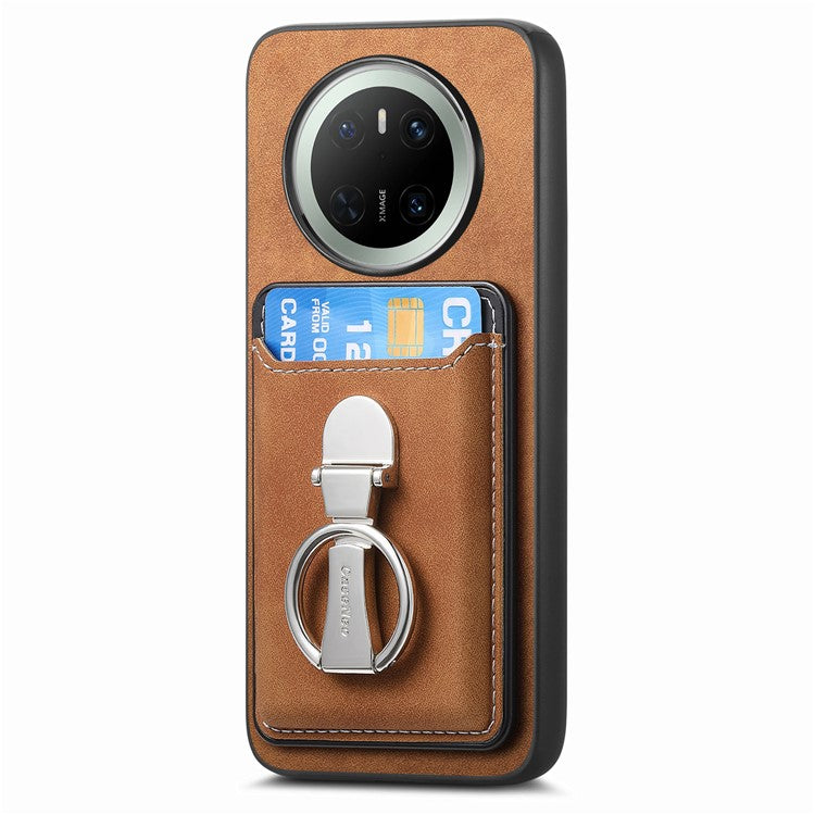 For Huawei Mate 70 Case Compatible with MagSafe Skin-Touch Cover with Card Bag Kickstand - Brown