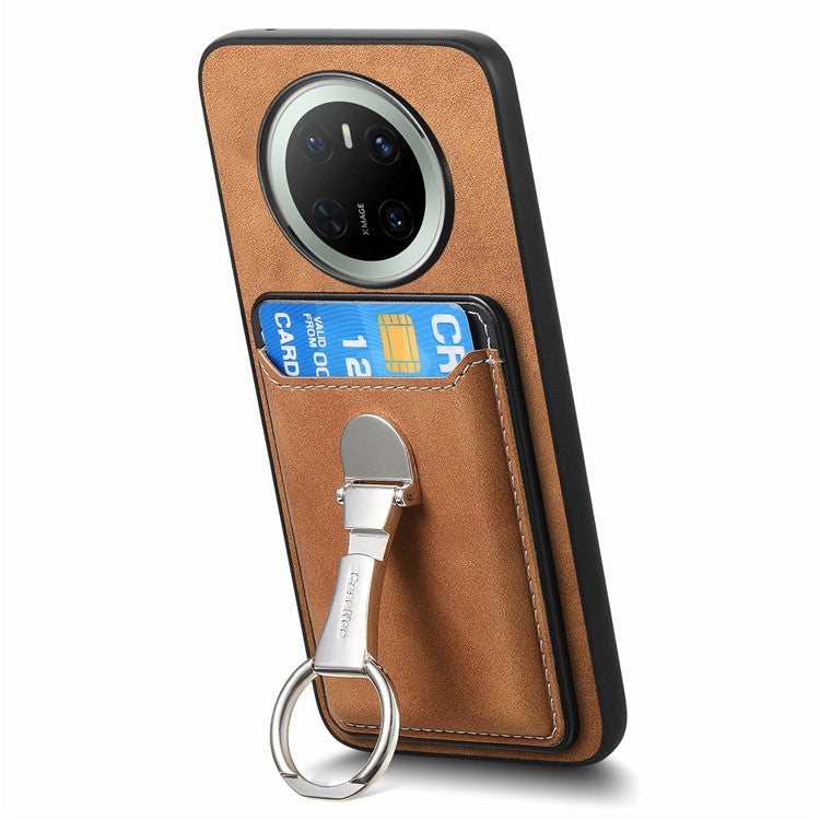 For Huawei Mate 70 Case Compatible with MagSafe Skin-Touch Cover with Card Bag Kickstand - Brown
