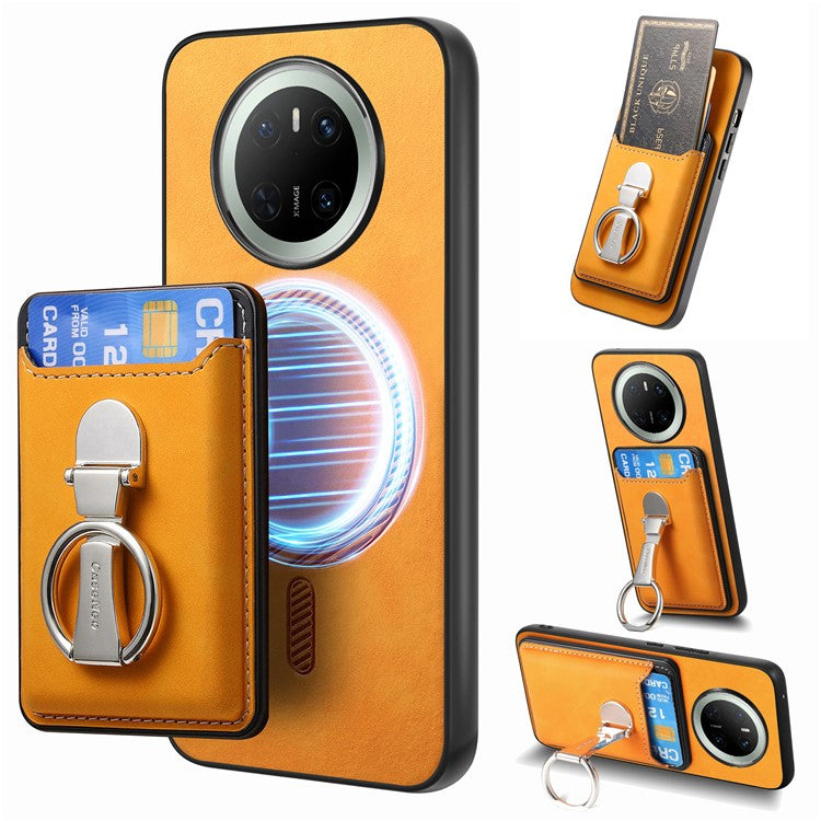 For Huawei Mate 70 Case Compatible with MagSafe Skin-Touch Cover with Card Bag Kickstand - Yellow