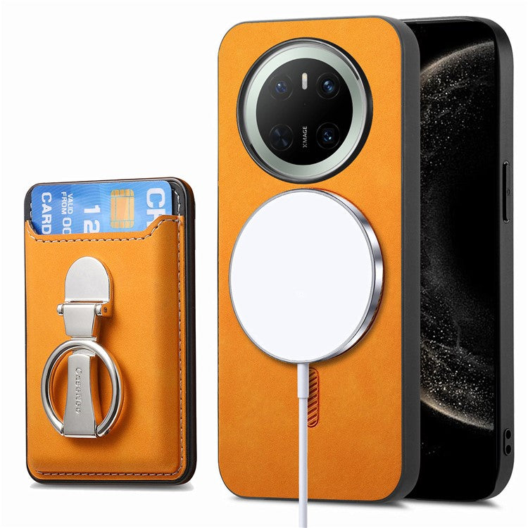 For Huawei Mate 70 Case Compatible with MagSafe Skin-Touch Cover with Card Bag Kickstand - Yellow