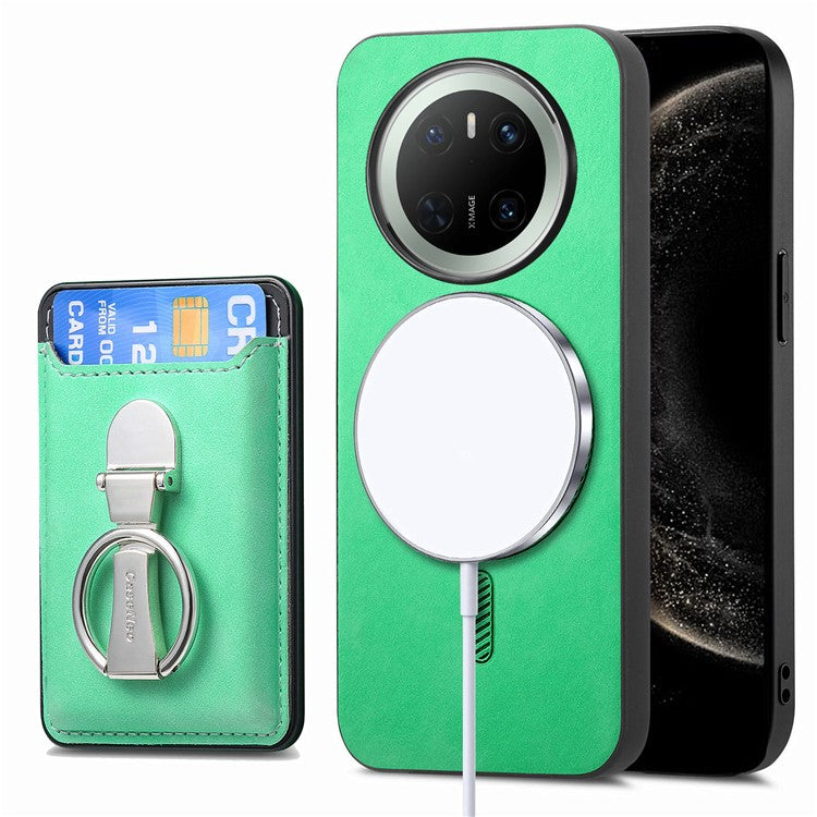 For Huawei Mate 70 Case Compatible with MagSafe Skin-Touch Cover with Card Bag Kickstand - Green