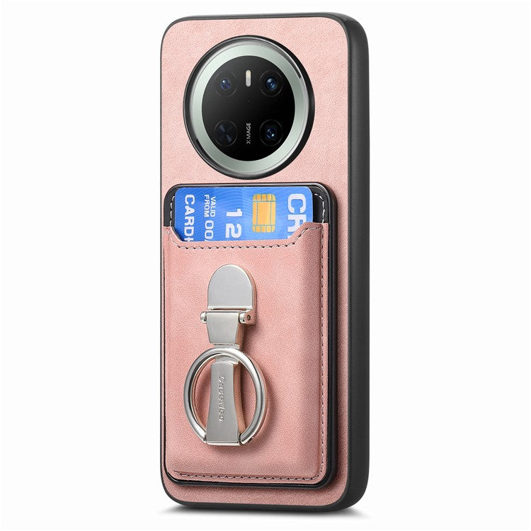 For Huawei Mate 70 Case Compatible with MagSafe Skin-Touch Cover with Card Bag Kickstand - Pink