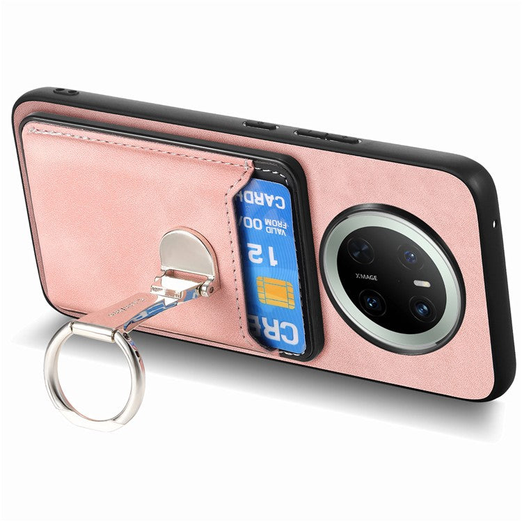 For Huawei Mate 70 Case Compatible with MagSafe Skin-Touch Cover with Card Bag Kickstand - Pink