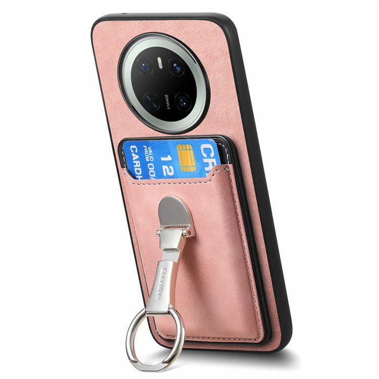 For Huawei Mate 70 Case Compatible with MagSafe Skin-Touch Cover with Card Bag Kickstand - Pink