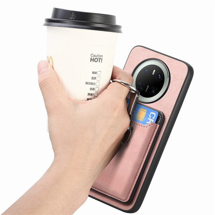 For Huawei Mate 70 Case Compatible with MagSafe Skin-Touch Cover with Card Bag Kickstand - Pink
