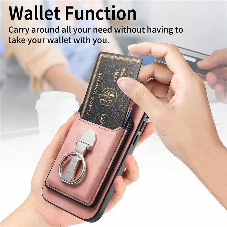 For Huawei Mate 70 Case Compatible with MagSafe Skin-Touch Cover with Card Bag Kickstand - Pink