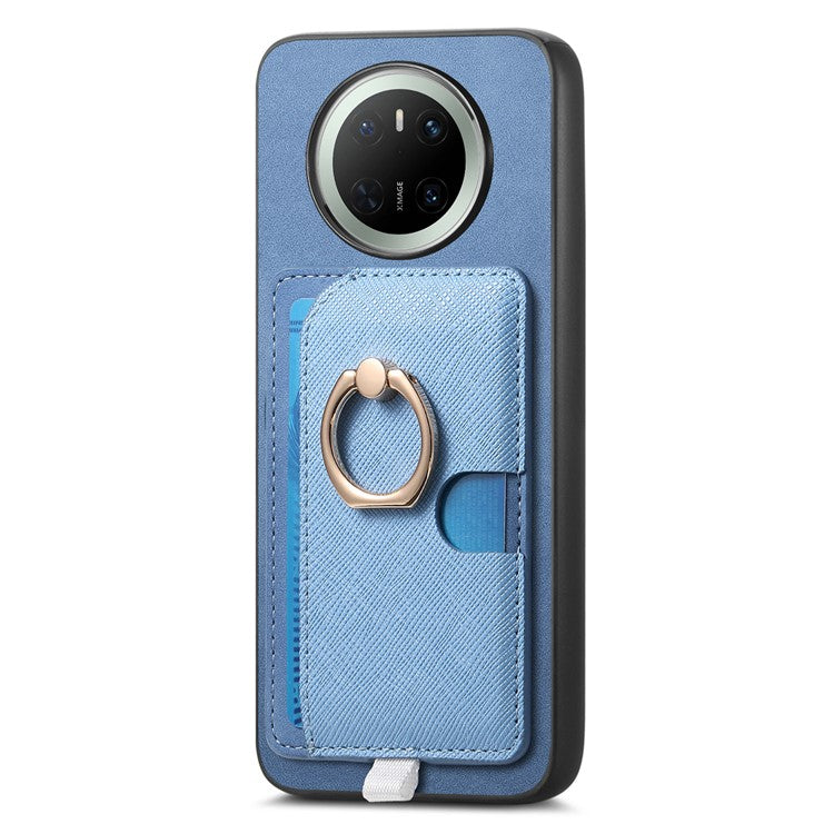 For Huawei Mate 70 Case Ring Kickstand Leather + TPU + PC Phone Cover Detachable Card Holder - Blue