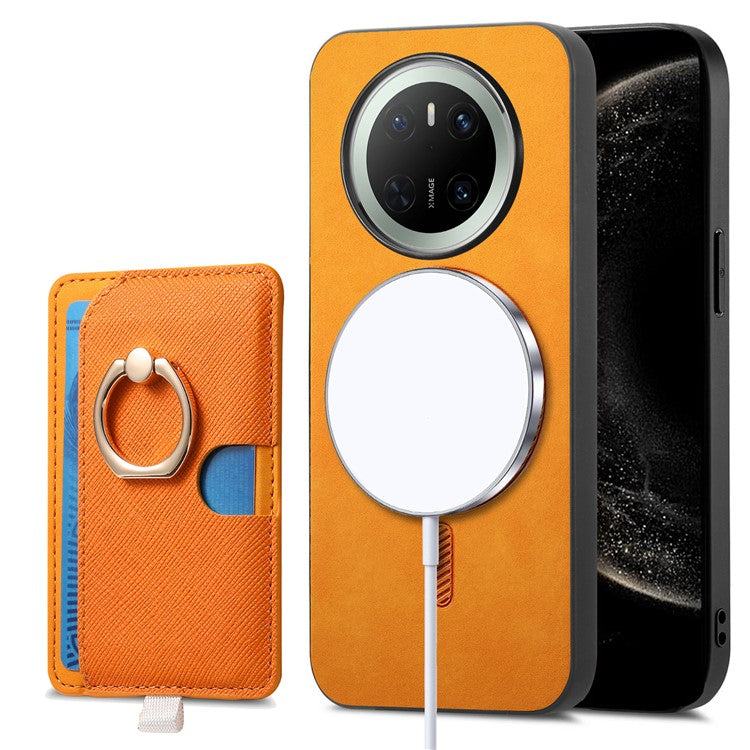 For Huawei Mate 70 Case Ring Kickstand Leather + TPU + PC Phone Cover Detachable Card Holder - Orange