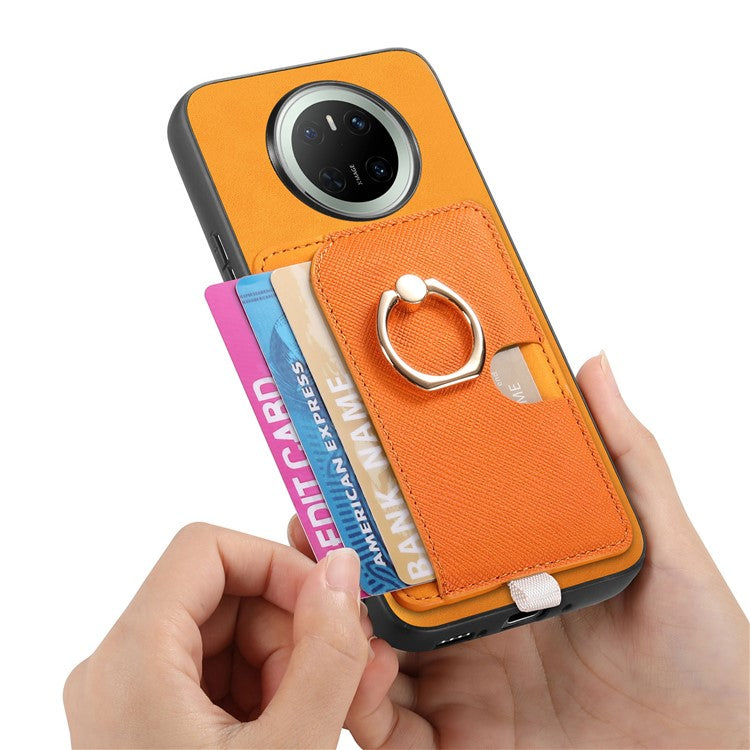 For Huawei Mate 70 Case Ring Kickstand Leather + TPU + PC Phone Cover Detachable Card Holder - Orange