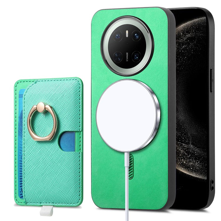 For Huawei Mate 70 Case Ring Kickstand Leather + TPU + PC Phone Cover Detachable Card Holder - Green