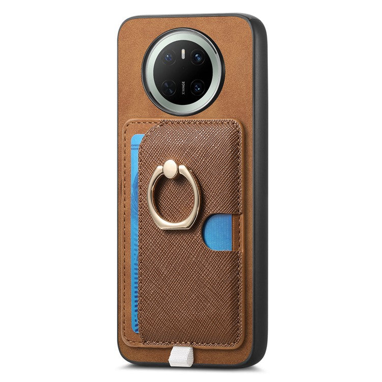 For Huawei Mate 70 Case Ring Kickstand Leather + TPU + PC Phone Cover Detachable Card Holder - Brown