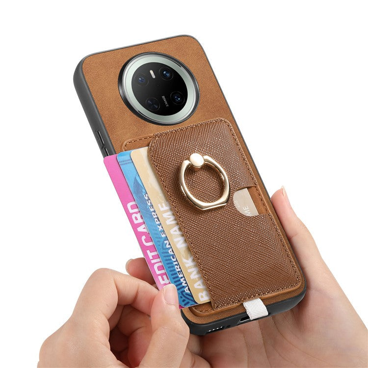 For Huawei Mate 70 Case Ring Kickstand Leather + TPU + PC Phone Cover Detachable Card Holder - Brown